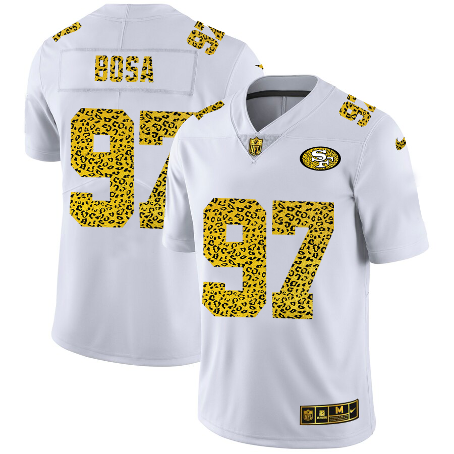 San Francisco 49ers #97 Nick Bosa Men Nike Flocked Leopard Print Vapor Limited NFL Jersey White